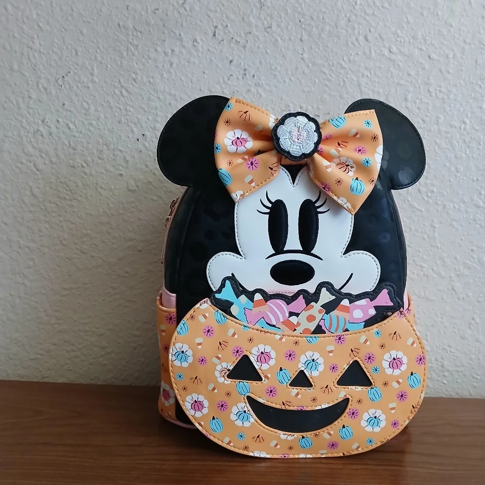 Nwt Loungefly Disney Minnie Mouse Cosplay Floral Pumpkin Glow Mini Backpack - Picture 1 of 6